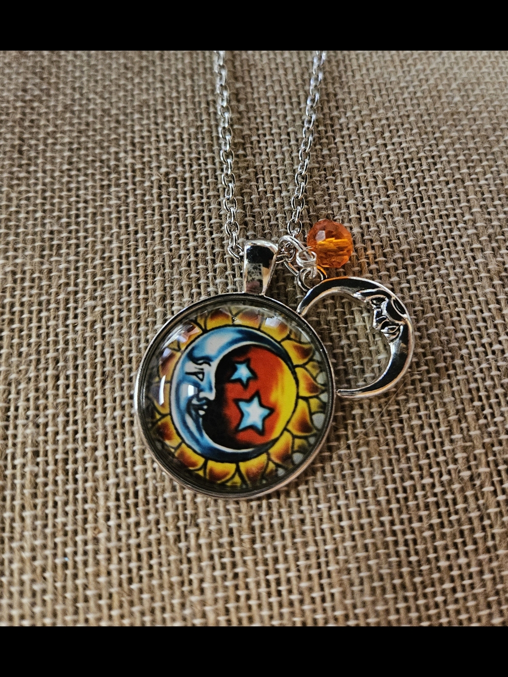 Sun & Moon Pendant Necklace with Orange Crystal Accent